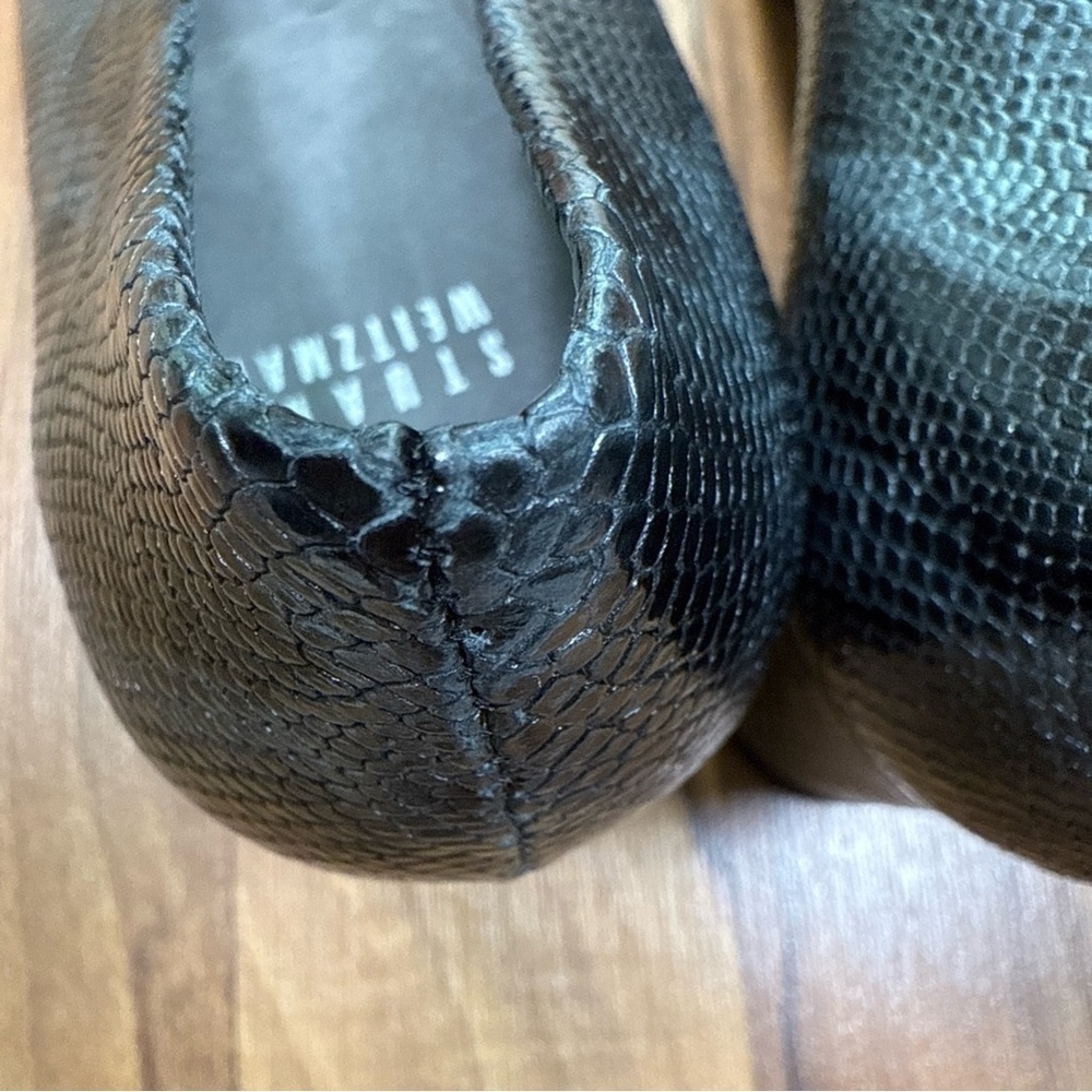 Stuart Weitzman Leather Snake Embossed Pump 2.5” Heel Shoes Size 7M Black Gray - Picture 8 of 16